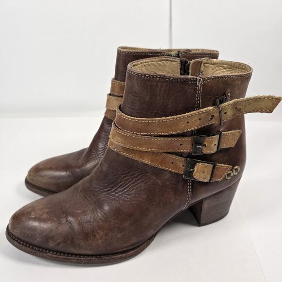 Bed Stu Cobbler Boots Womens Size 9 Brown Leather Ankle Buckle Zip Distressed - Picture 6 of 15